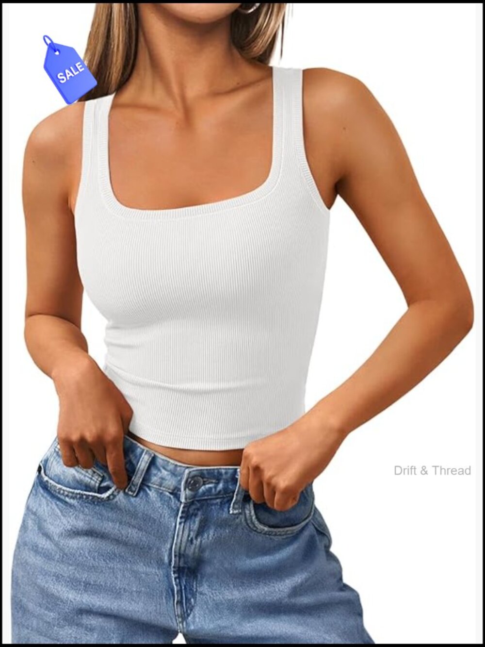 Ribbed Square Neck Crop Top Tank - Rayon Spandex - Summer Workout Casual